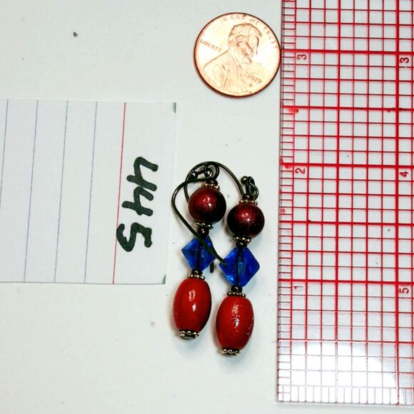 artisan earrings 445#mfs NEW boho carmine blue glass bead earrings victorian hat - Picture 3 of 5